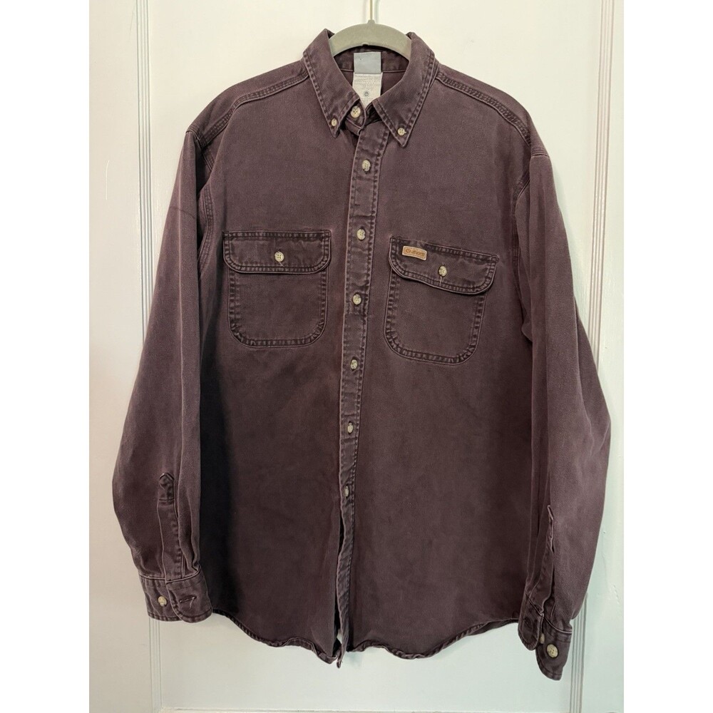 Vintage Carhartt Work Shirt Mens Medium Regular Brown S09BRG USA Fabric 2002